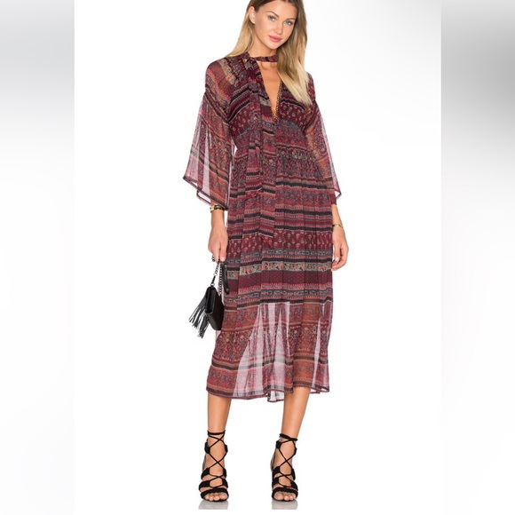 Boemo Dresses & Skirts - Revolve Boemo Bastille Midi Dress in Maroon Tiered Size Small NWT